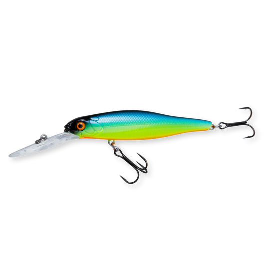 Beastly Diver Sunshine is a jerkbait that performs best in sunshine – the colour is highly visible and attracts fish in surface water.