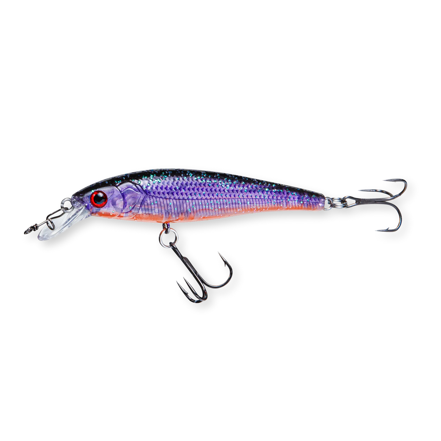 Beastly Minnow Finesse June Bug Shiner ist ein Jerkbait, das Licht reflektiert und rund um die Uhr Aufmerksamkeit erregt.