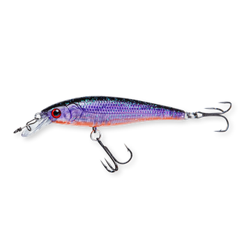 Beastly Minnow Finesse June Bug Shiner ist ein Jerkbait, das Licht reflektiert und rund um die Uhr Aufmerksamkeit erregt.