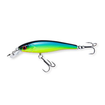Beastly Minnow Finesse Sunshine ist ein Jerkbait, das bei Sonnenschein am besten zur Geltung kommt – die Farbe ist gut sichtbar und lockt Fische im Oberflächenwasser.