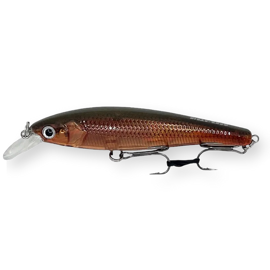 Beastly Minnow CU ist ein Jerkbait, das starken Kupferglanz liefert – ideal fürs Angeln im Herbst in trübem Wasser.