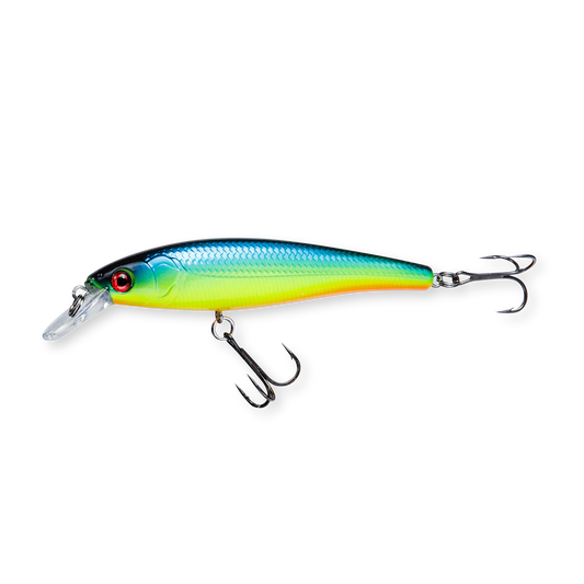 Beastly Minnow Sunshine ist ein Jerkbait, das bei Sonnenschein am besten zur Geltung kommt – die Farbe ist gut sichtbar und lockt Fische im Oberflächenwasser.