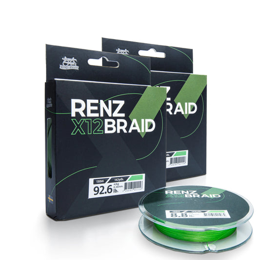 Renz Braid X12 is a high-performance braided fishing line with a thin coating that gives you smoother, quieter and longer casts.